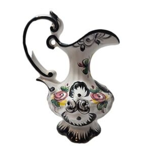 VTG‎ Portugal Pottery Vestal Alcobaca Hand Painted Small Pitcher Vase Ewer 1036